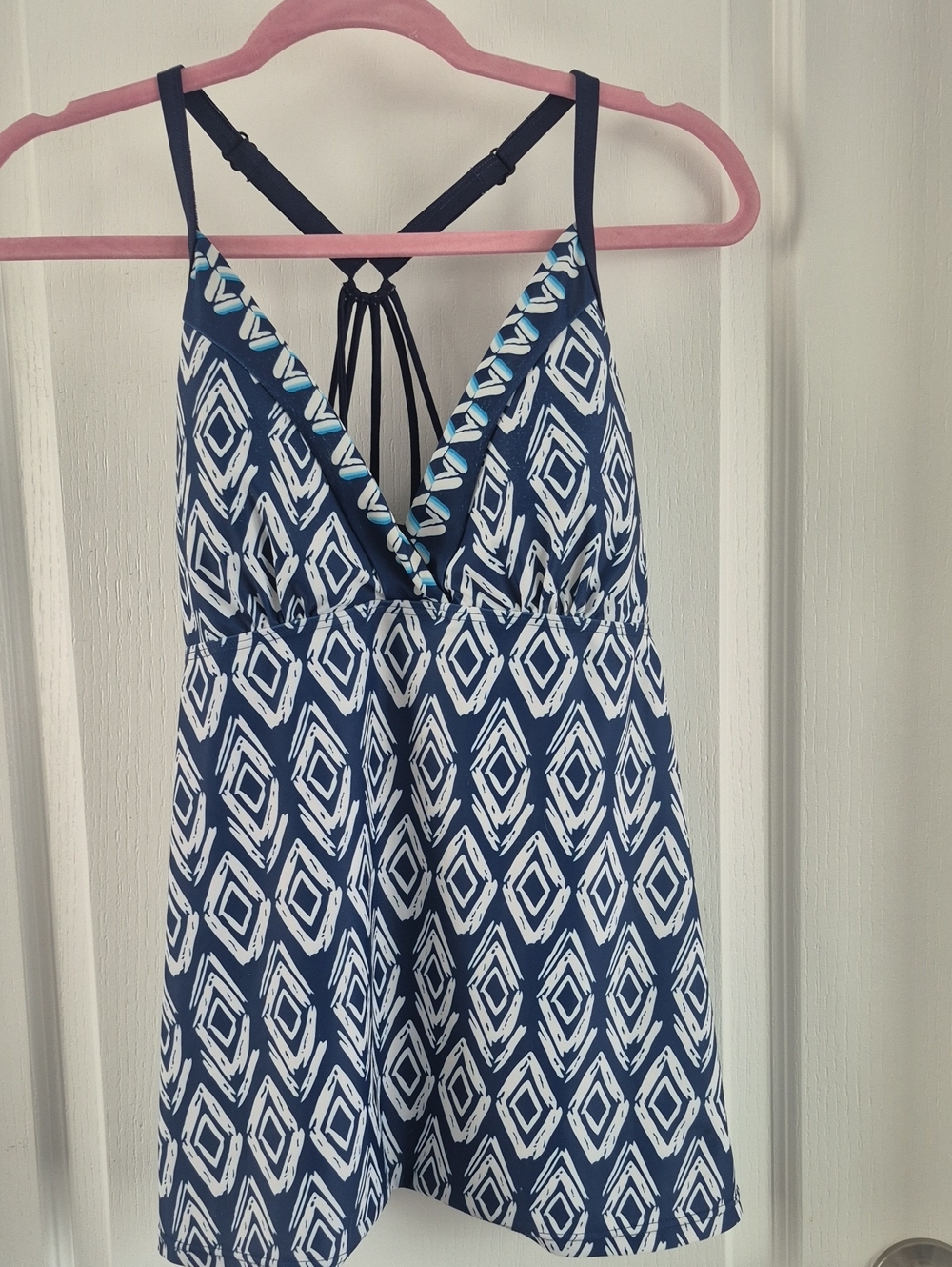 Navy Geometric V-Neck Women's Tankini Swim Top